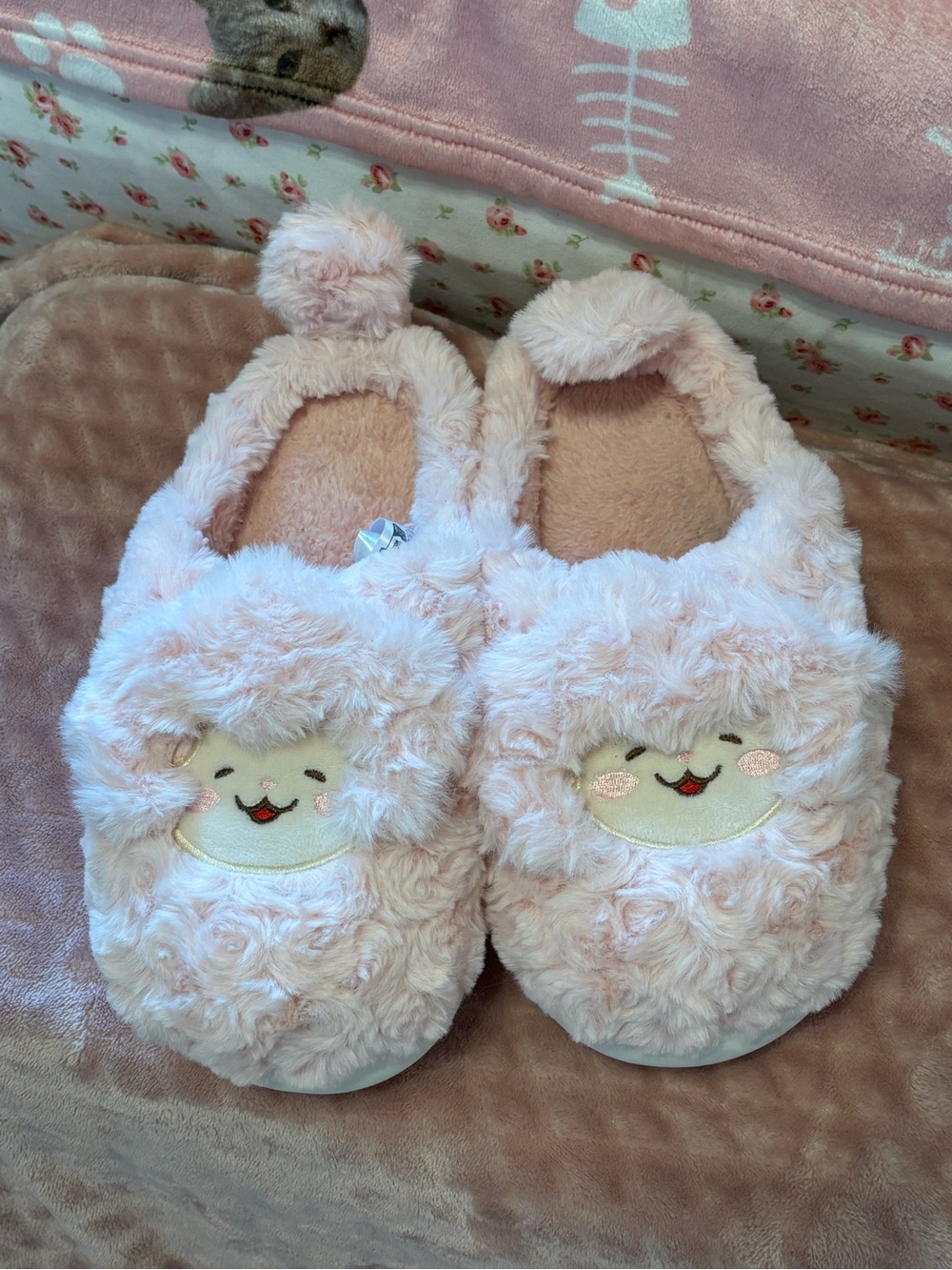 Miniso Plush Pink Lamb One-Piece Slippers